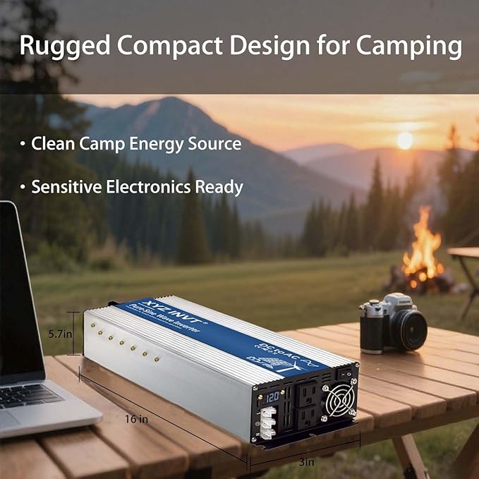 4000W Pure Sine Wave Inverter 12V to 120V AC, 8000W Peak Power - Portable Power Converter for Solar System, Off-Grid Home, RV, Truck & Camping