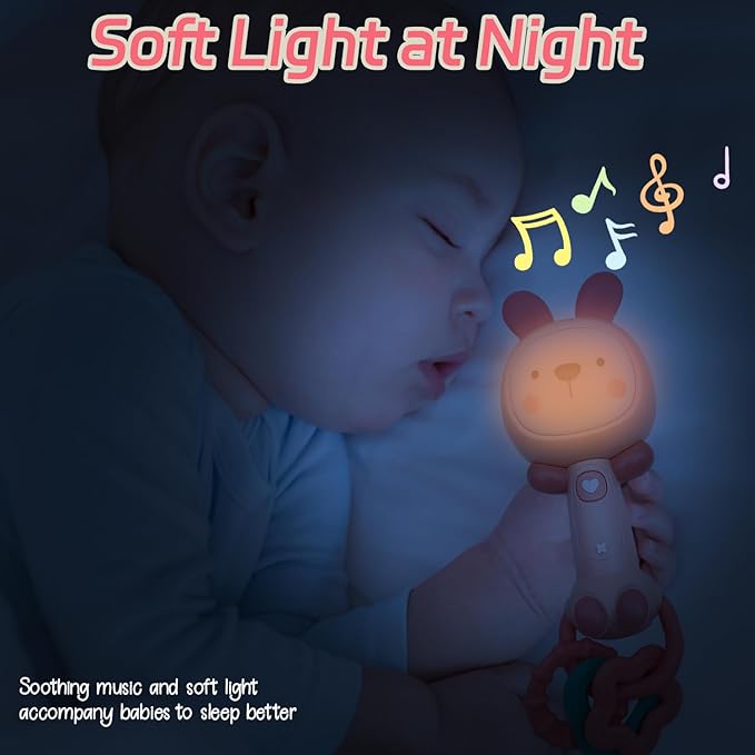 Baby Music Rattle, Teething Toys for Infants 6-12-18 Months Toddlers, Light-Up & Chew Sensory Toys for Baby Boy Girl Gifts (Rabbit)
