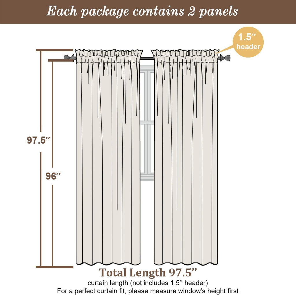 Chyhomenyc White Sheer Curtains 96 inches Long 2 Panels Set, Light Filtering Airy Solid Voile Window Treatment Drapes for Bedroom Living Room, Each 42Wx96L, 8FT Long, Set of 2, White