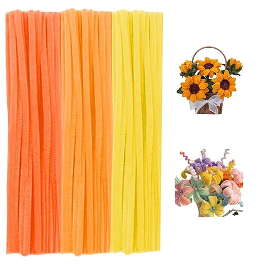 300 Pieces Pipe Cleaners Chenille Stem, 3 Gradient Orange Yellow Pipe Cleaners Set for Fall Thanksgiving Pipe Cleaners DIY Arts Crafts Decorations, Chenille Stems Pipe Cleaners (Yellow)