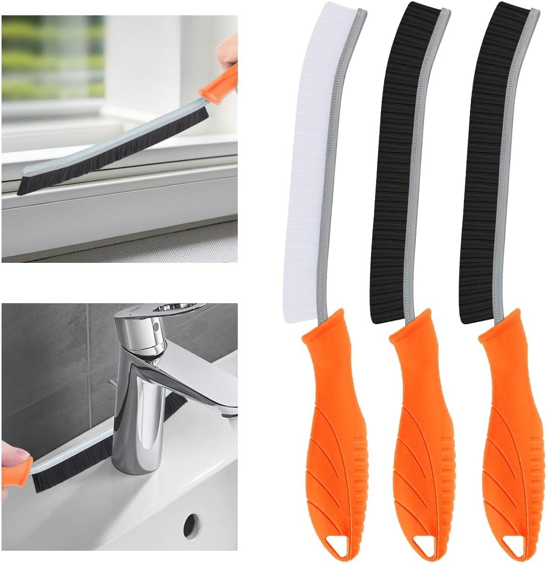 Hard Bristle Crevice Cleaning Brush-Thin Gap Scrub Brush, Small Cleaning Brush, Grout Brush, Kitchen Brush, Cleaning Tools for Toilet, Bathroom, Sink, Home, Household, Window (3, Orange)