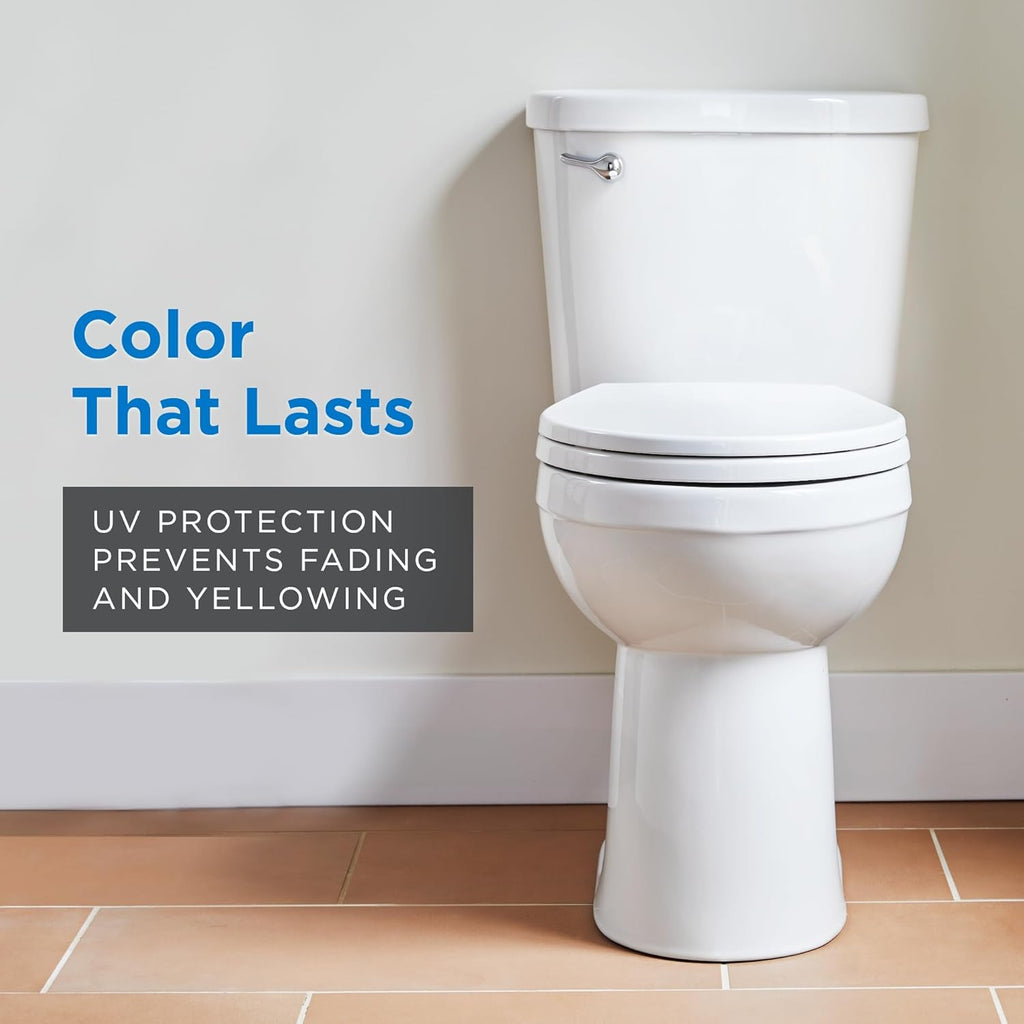 Gerber Round Front Toilet Seat with Cover, Soft Close, No Slam, Quick & Easy Install, Heavy-Duty Plastic, Durable & Fade-Resistant, White GC550129