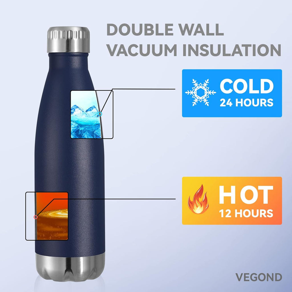 VEGOND 17oz Stainless Steel Water Bottles Bulk, Reusable Metal Sports Water Bottle Keeps Drink Hot and Cold, BPA Free Double Wall Vacuum Cola Shape Insulated Water Bottles for Camping Gym, 4 Pack