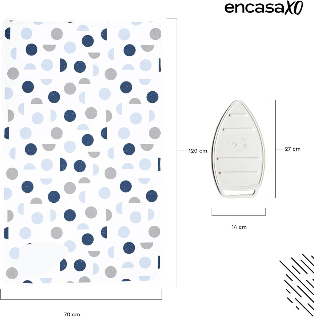 Encasa XO Ironing Mat/Pad (Large 48"x28") with 3mm Padding & Silicone Iron Rest for Steam Pressing on Tabletop or Bed - Heat Resistant, Portable, Quilting & Travel Blanket - Blue Moon