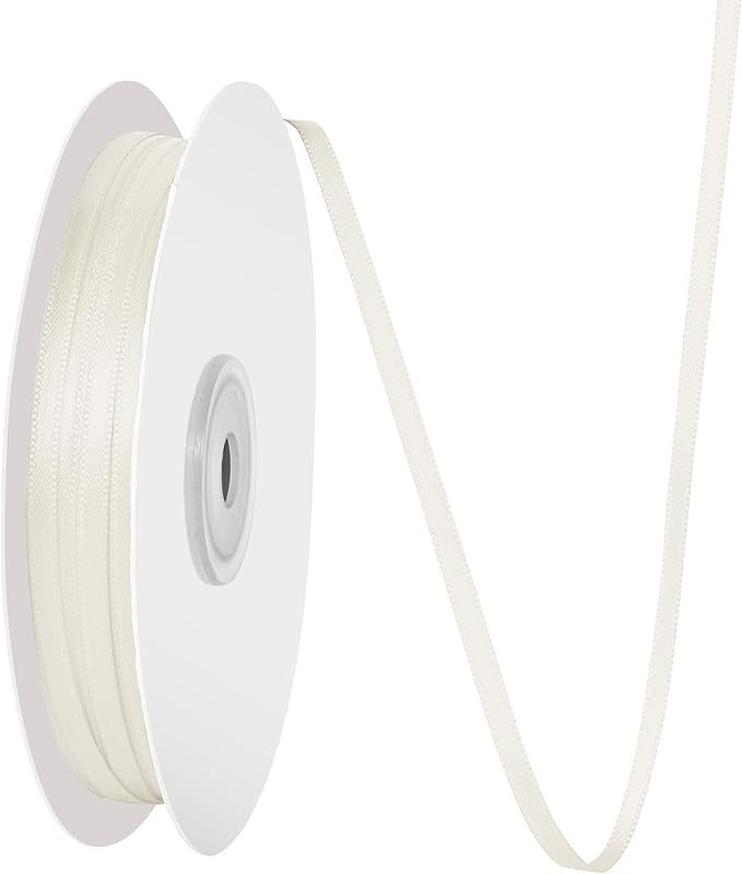 1/8 Inch X 100 Yards Ivory Satin Thin Ribbon Solid Color Double Faced Ribbons Perfect for Crafts Wedding Decor Bow Making Arts Sewing and More