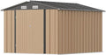 Greesum 8x10FT Outdoor Storage Shed, Metal Storaged Sheds with Lockable Doors, Sheds & Outdoor Storage for Bike, Backyard, Pool and Garden, Brown