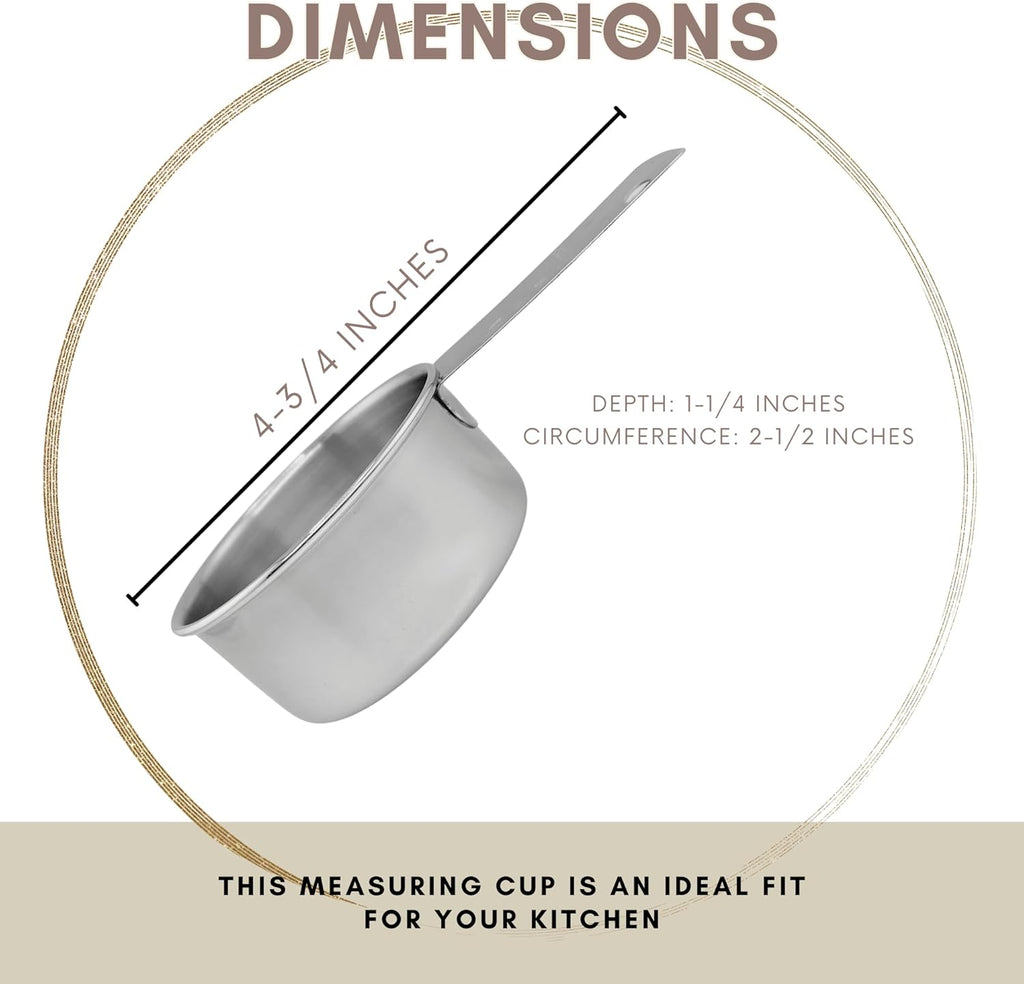 1/3 Cup Stainless Steel Measuring Cup | Sturdy Metal 80 ml | 80 cc | 3 oz | Single Cup for Wet and Dry Ingredients | Great for use as 1/3 Cup Dog Food Scoop - 1 PK