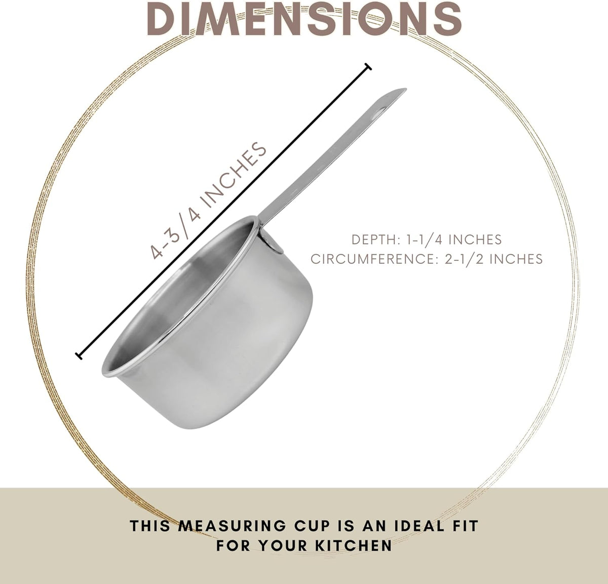 1/3 Cup Stainless Steel Measuring Cup | Sturdy Metal 80 ml | 80 cc | 3 oz | Single Cup for Wet and Dry Ingredients | Great for use as 1/3 Cup Dog Food Scoop - 1 PK