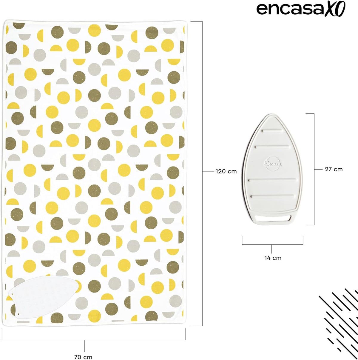 Encasa XO Ironing Mat/Pad (Large 48"x28") with 3mm Padding & Silicone Iron Rest for Steam Pressing on Tabletop or Bed - Heat Resistant, Portable, Quilting & Travel Blanket - Yellow Moon