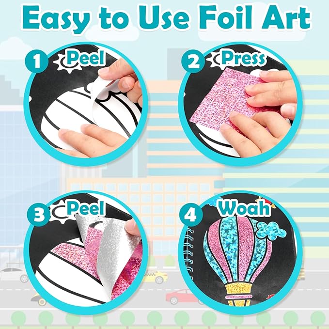 FUNNYB&G Foil Art Craft Activity for Kids - Gift for Boys Crafts for Kids Fun Art Supplies DIY Creative Travel Toy, Birthday Gift Party Favor Toys for Girls Boys 4 5 6 7 8 9 Years Old (Vehicle)