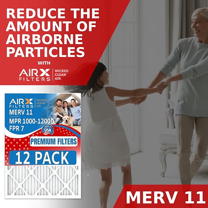 22x22x1 Air Filter MERV 11 Rating, 12 Pack of Furnace Filters Comparable to MPR 1000, MPR 1200 & FPR 7 - Made in USA by AIRX FILTERS WICKED CLEAN AIR.