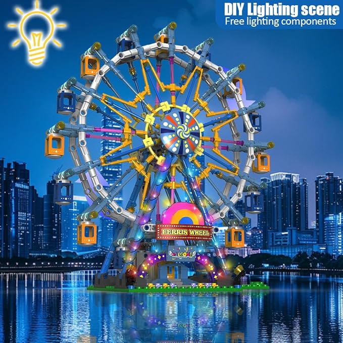 Upgrade Rotating Ferris Wheel Building Blocks Set Toys for Kids with Light Carnival Amusement Park Construction Kits Birthday Halloween for Boys Girls（813pcs）