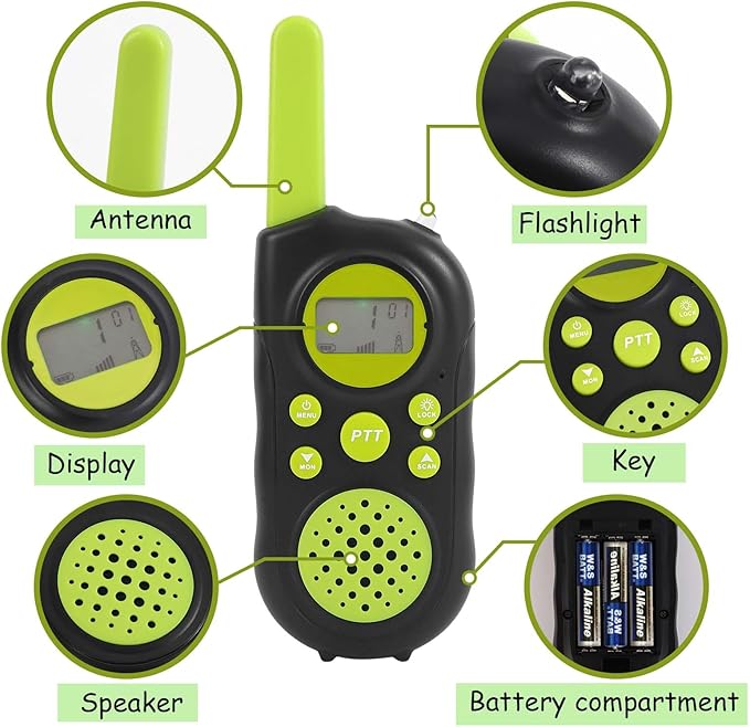 Walkie talkies for Kids, Kids walkie talkies 2 pcs, Toddler walkie talkies, Long Range walkie Talkie with Clear intercom Sound, 22 Channels with Backlit LCD Flashlight, for Outside, Camping, Hiking