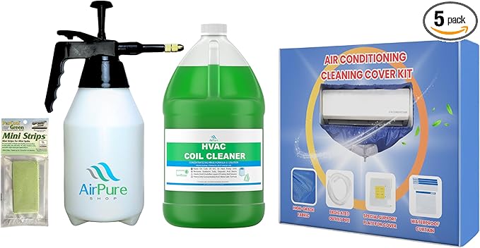 Mini Split Cleaning Kit with 3.78L No-Rinse Coil Cleaner, Sprayer, Odor Treatment Tab & Protective Bag - Removes Dirt & Grime for Heat Pump, AC, HVAC - Fits Units Up to 50 Inches