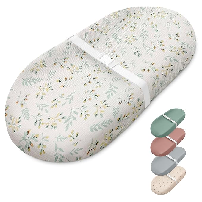 Blissful Diary Muslin Baby Changing Pad with Waterproof Lining Foam, Baby Changing Table Pad with Cover for Dressers (Botanical Leaf, Avocado)