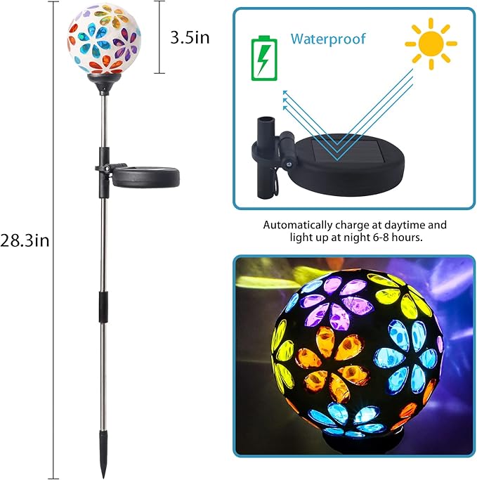WNP Outdoor Christmas Solar Stake Light Decoration Garden Waterproof,Colorful Glow Solar Powered Flower Ball Light Decorative Outdoor Landscape Solar Absorbed Lights for Yard,Path
