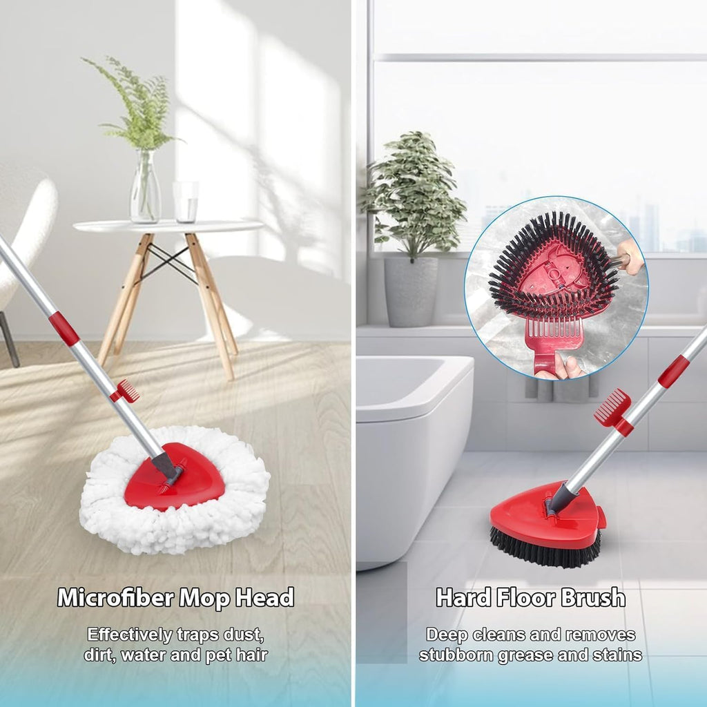 2 Pack Spin Mop Heads Replacement Compatible with O Cedar EasyWring 1Tank, Upgraded Scrub Brush,4 Section Mop Handle and 1 Base Combo Set, Microfiber Replace Head Refill