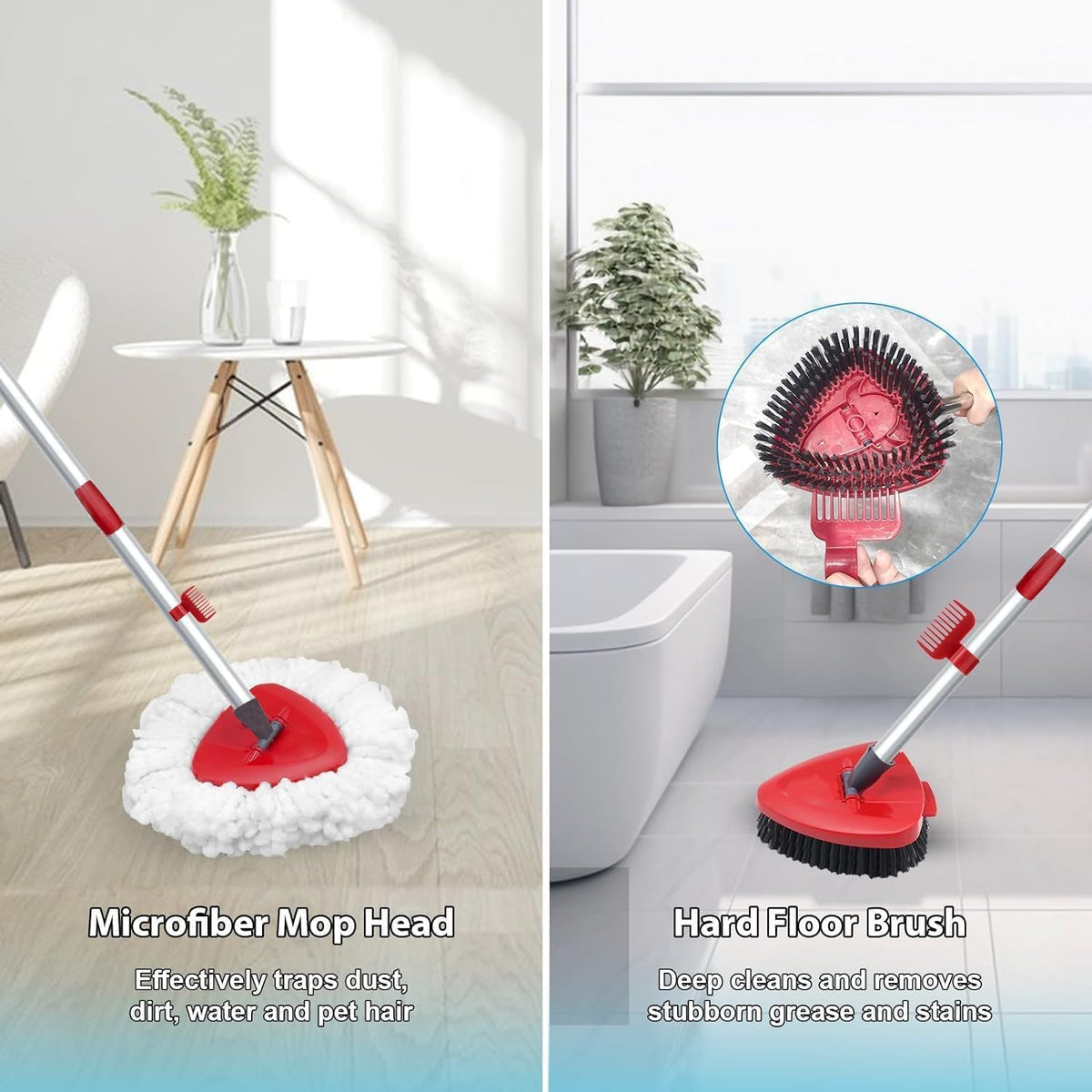 2 Pack Spin Mop Heads Replacement Compatible with O Cedar EasyWring 1Tank, Upgraded Scrub Brush,4 Section Mop Handle and 1 Base Combo Set, Microfiber Replace Head Refill