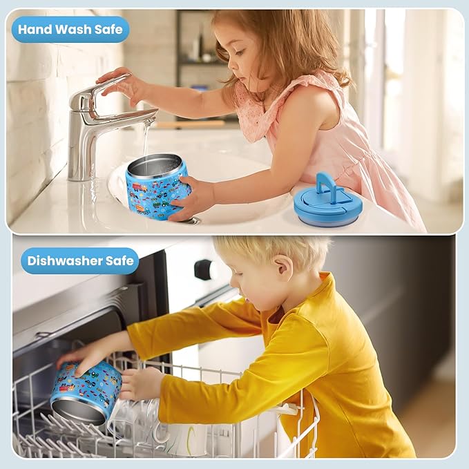 Soup Thermo for Hot Food Kids 14oz Lunch Containers with Buckle Lid Wide Mouth Hot Food Jar Vacuum Insulated Stainless Steel Bento Box Leakproof with Spoon (Truck)