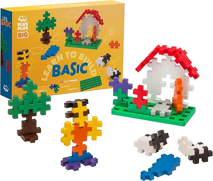 PLUS PLUS Learn to Build Big, Building Toys Set for Toddlers and Preschoolers, Stem Toys for 3+ Year Old, 60 Interlocking Blocks - Basic
