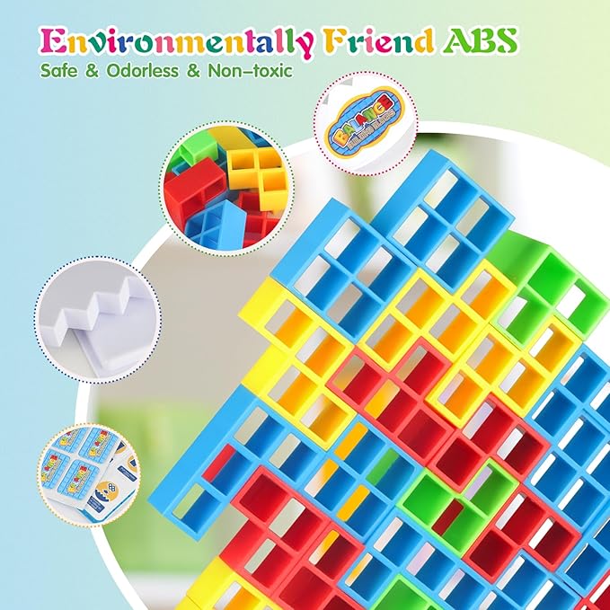 48 Pcs Tetra Tower Game,Family Board for 2 Players Family Games, Building Blocks Stacking Balance Games Toys for Kids, Adults, Friends, Classroom, Family and Travel Party