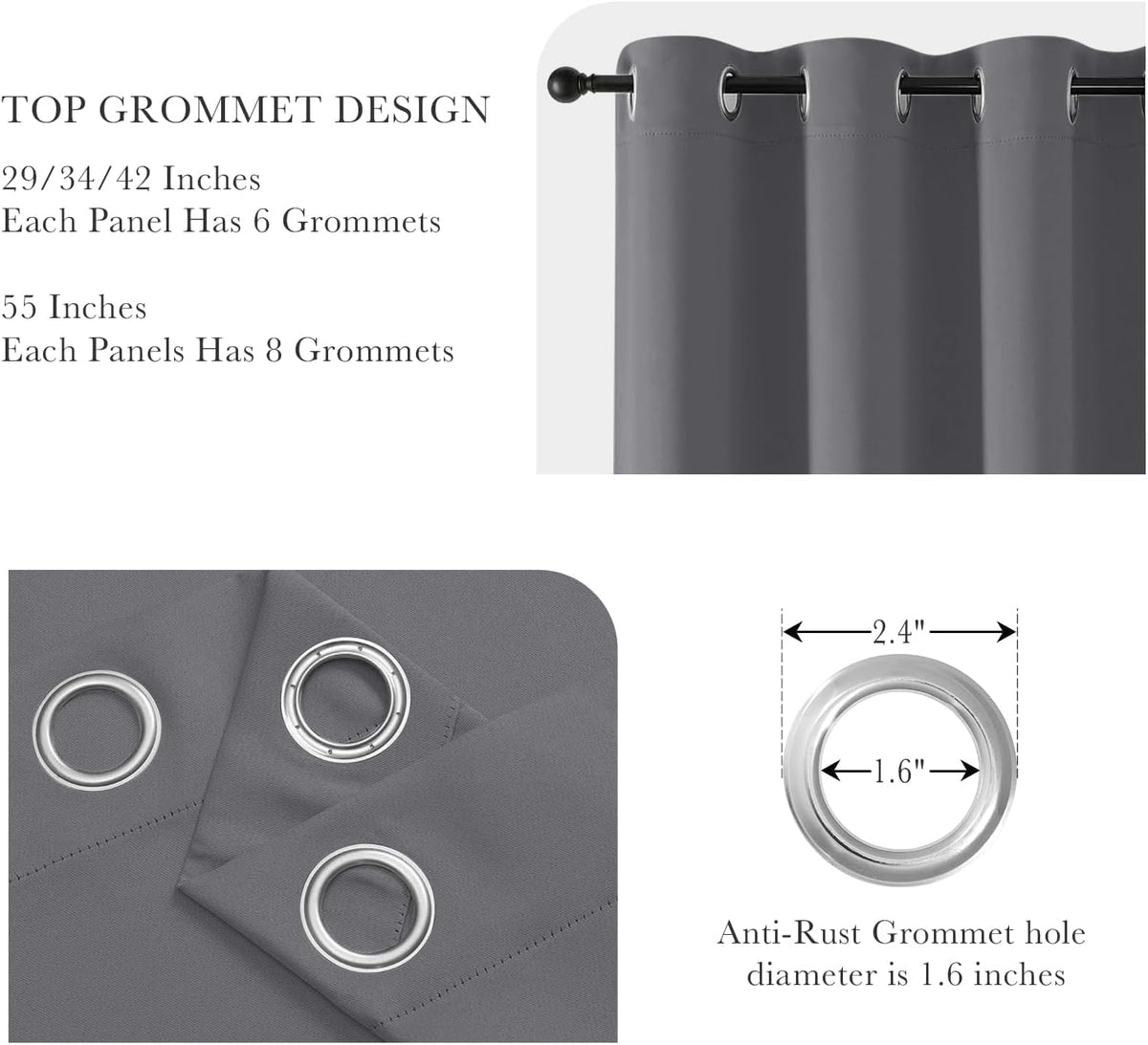 PONY DANCE Short Gray Blackout Curtains for Kitchen Over Sink 36 inch Long, Thermal Insulated Black Out Cafe RV Bunk Panels, Grommet Drapes for Bathroom Basement Small Window(2 Panels, 42 inches Wide)