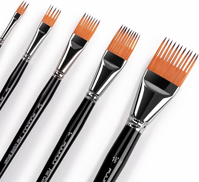Fuumuui Grainer Brush Set–5pcs Professional Flat Comb Brushes for Unique Texture Painting Perfect for Artists Acrylic, Watercolor and Oil