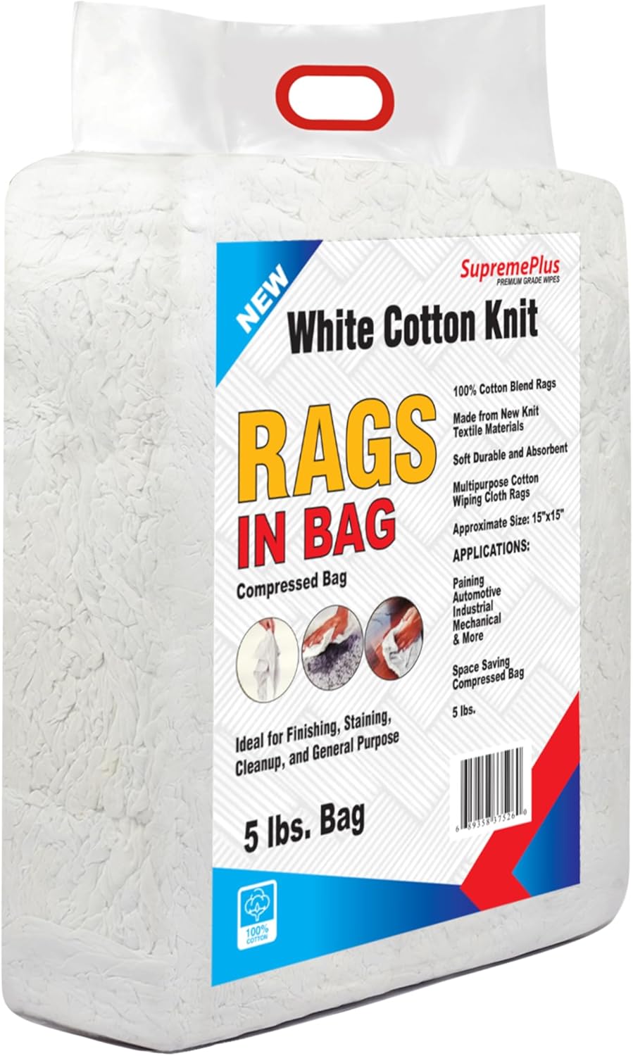 Premium White T-Shirt Cleaning Rags (5 lbs. Bag) – White Cotton Rags for Cleaning, Staining, Painting, Oil, Grease & Dust Removal – Shop Rags Bulk for Multipurpose use