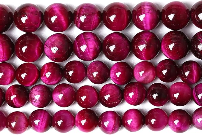 72PCS 8mm Rose Red Tiger Eye Gemstone Loose Beads Natural Round Loose Stone Beads for Jewelry Making DIY Bracelet Necklace Earrings 2 Strand 32"