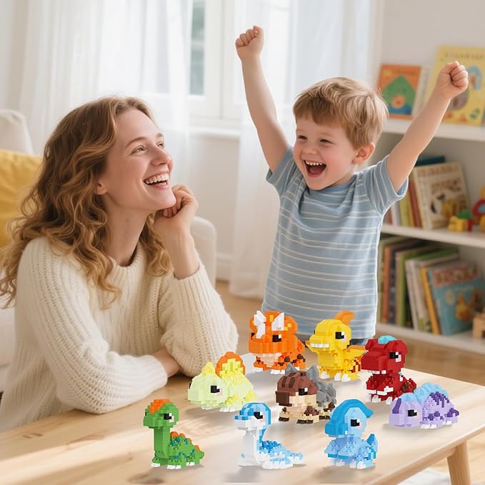 Dinosaur Micro Mini Building Block Sets Birthday& Party Gift for Kids, Animals Buildling Model Kits, Micro Mini Bricks Dino World Series Toys for Kids（9 Boxes）