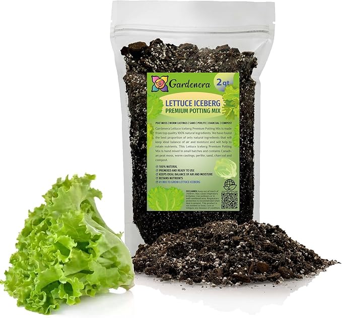 Gardenera Premium Potting Soil Blend for Lettuce Iceberg - The Ultimate Mix for Healthy, Vibrant, and Crisp Lettuce - 2 Quart