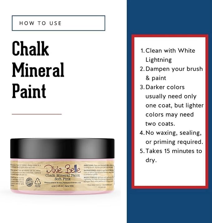 Dixie Belle Paint Company Chalk Finish Furniture Paint - Soft Pink (4oz) - Matte Dainty Pink Chic Chalk Mineral DIY Furniture Paint