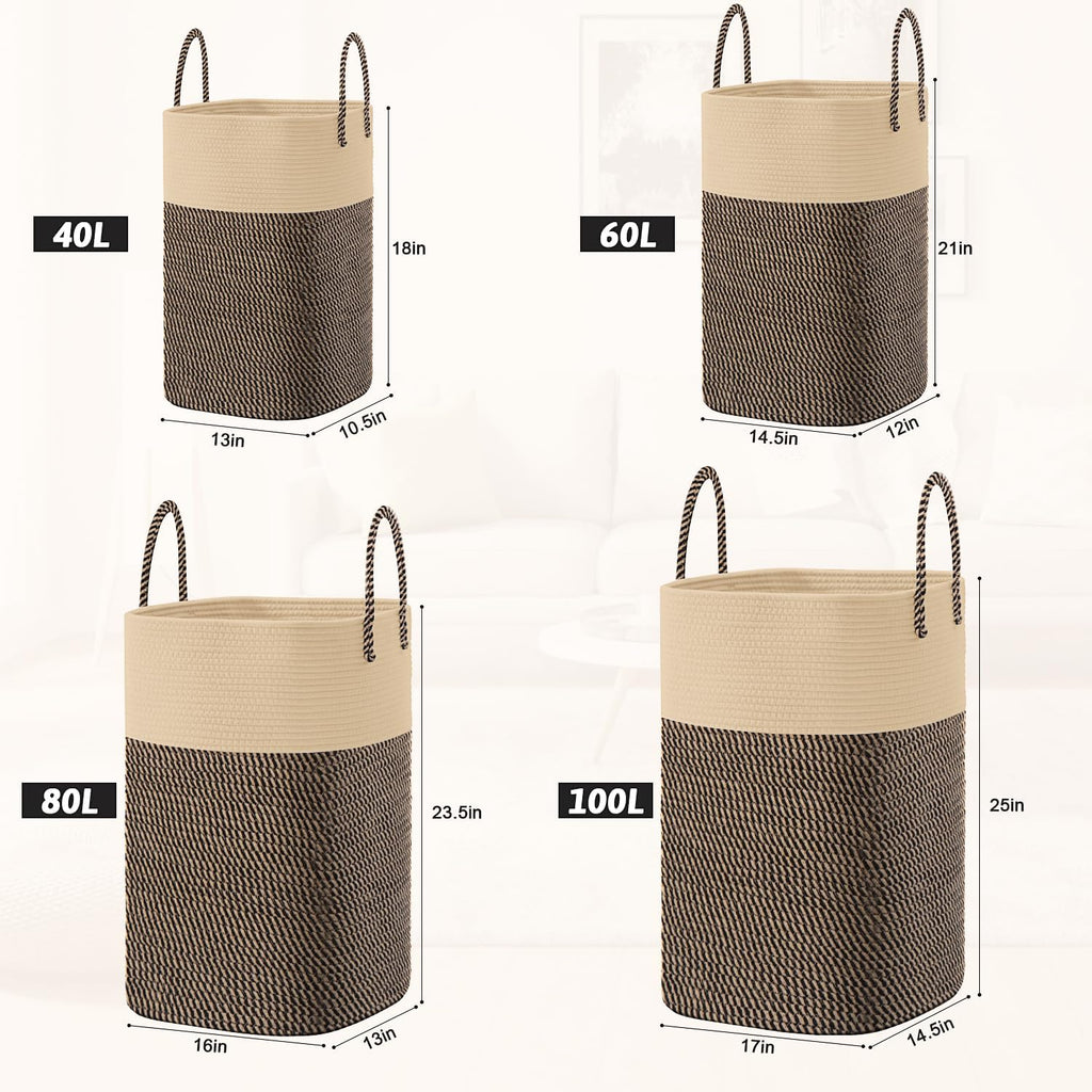 Laundry Basket,Woven Cotton Rope Laundry Hamper,Versatile Storage for Dirty Clothes,Baby Toys,and Blankets in Bathroom, Nursery,and Living Room (Jute, 60L)