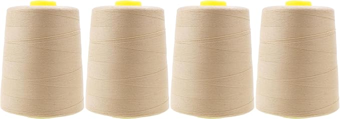 Mandala Crafts 4 Pack of Serger Threads Cones Spools - 20S/2 24000 Yards Polyester Natural Threads for Sergers Machine and Overlock Quilting Sewing Machine