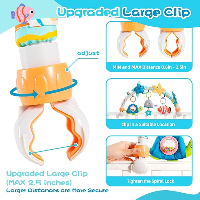 Jollybaby Musical Bassinet Stroller Crib Mobile Toy for Baby 0-6-12 Months, Infant Clip On Arch Hanging Toy with Music, Montessori Sensory Nursery Mobiles Attachment Toy for Newborn Gift - Starfish