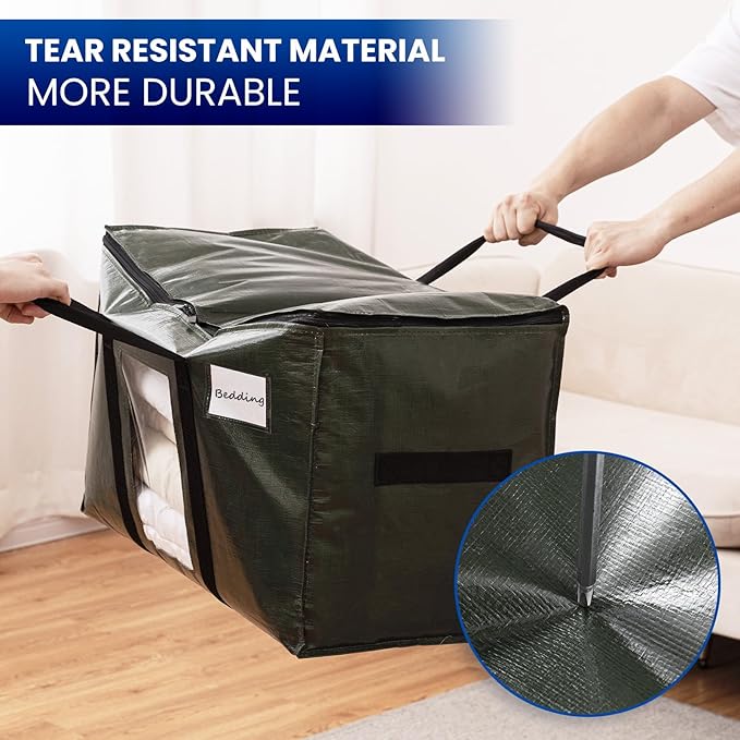 TAILI 10 Pack Green Extra Large Storage Bags, Heavy Duty Totes with Visible Window, Wrap Around Handles, Perfect for Moving