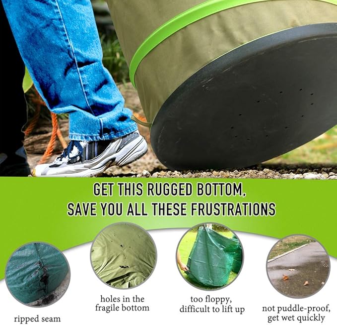 Colwelt Collapsible Garden Bag 47Gallon, Collapsible Leaf Bags with Hard Bottom, Heavy Duty Yard Waste Bag Leaf Bin, Leaf Pop up Trash Can (come with Leaf Scoop, Garden Gloves)