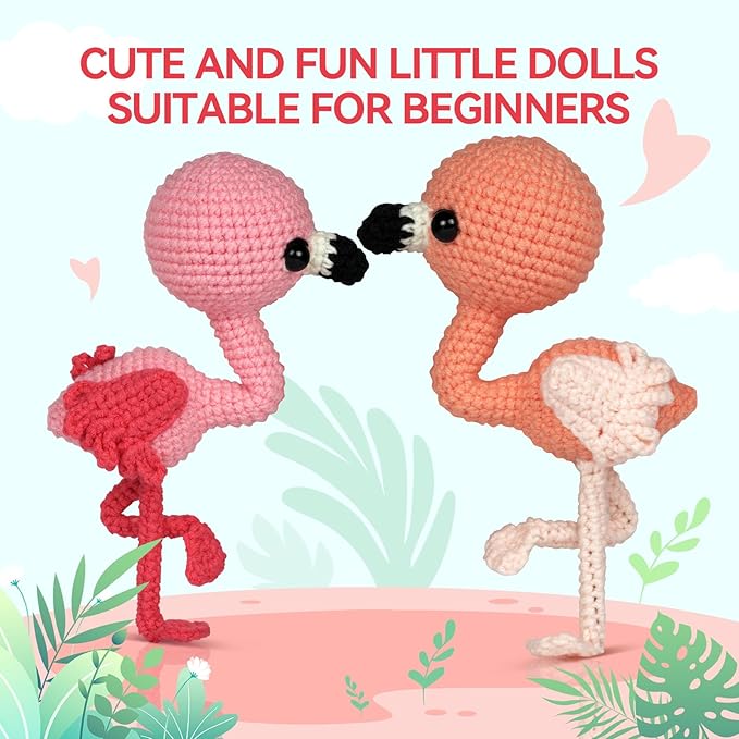 MOREJMTT Crochet Kit for Beginners Animal,Crochet Animal Kits,Crocheting Kit for Starters,Learn to Crochet with Step-by-Step Video Tutorials,Beginner Crochet Kits for Adults(Flamingo)