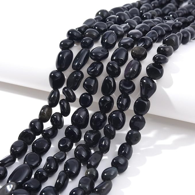 Black Obsidian Pebble Nugget Oval Free Tumbled Stone 6-8mm Natural Gemstone Loose Beads Approx 15.5 inch for DIY Jewelry Making