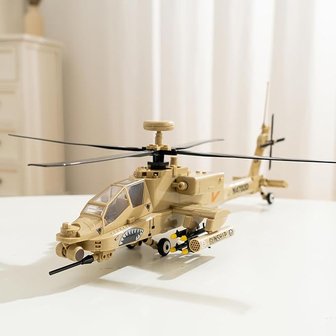 Apostrophe Games AH-64 Apache Helicopter Building Block Set – 259 Pieces - Air Force Plane, Ages 10+