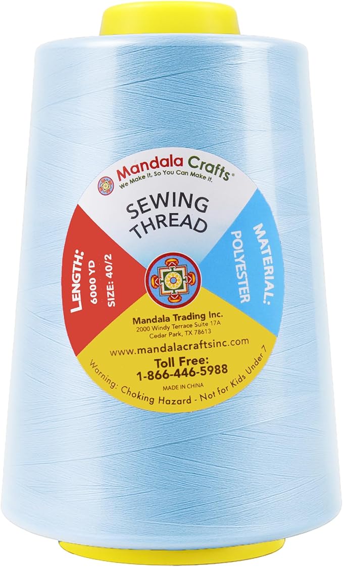 Mandala Crafts 4 Pack of Serger Threads Cones Spools - 40S/2 24000 Yards Polyester Ice Blue Threads for Sergers Machine and Overlock Quilting Sewing Machine