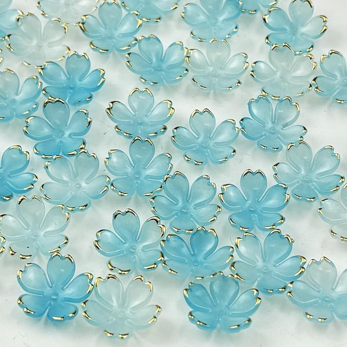 100pcs Acrylic Flower Beads, 19mm Cherry Blossom Plastic Gradient Flower Spacer Beads for DIY Crafts Bracelet Necklace Earrings Jewelry Making(Blue)