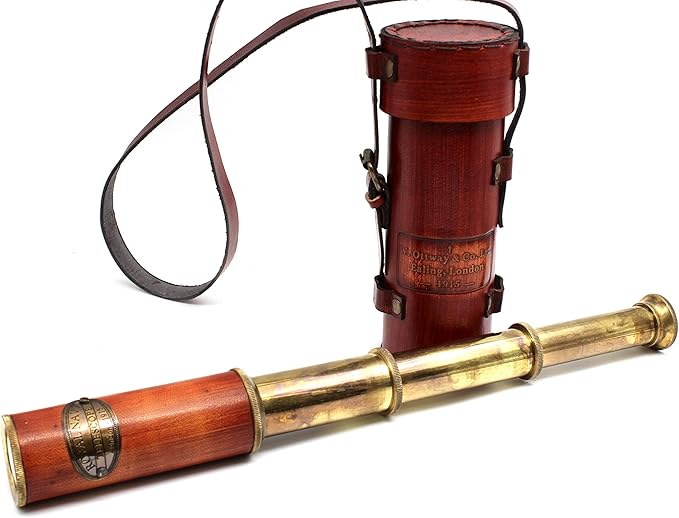 Pirate Brass Telescope – 25x30 Spyglass Monocular for Kids & Adults, Vintage Collapsible Brass Scope for Hiking, Travel, Nautical Decor – Handheld Pirate Telescope with Glass Optics