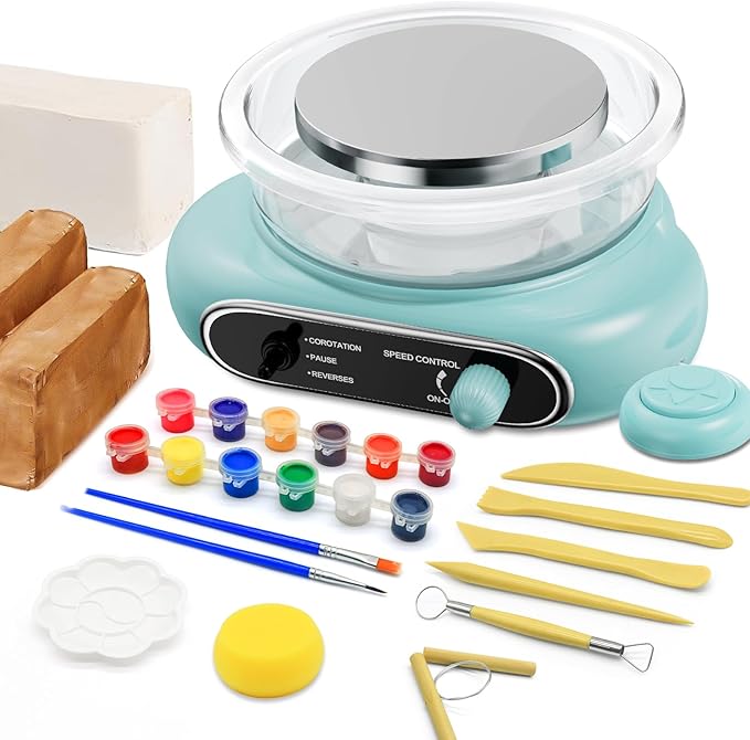Pottery Wheel for Kids: Complete Pottery Painting Kit for Beginners - Adjustable Speed & Detachable Turntable - Pottery Tools and Art Supplies - Crafts Kits for 6 7 8 9 10 11 12 Year Old Girls & Boys