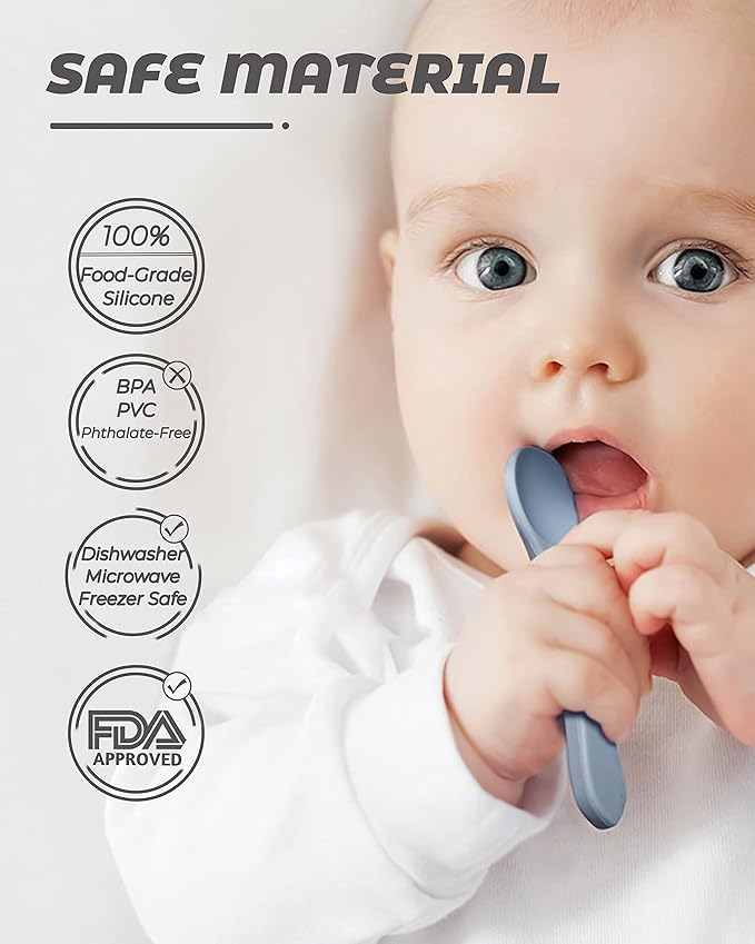 10 Pcs Silicone Baby Spoons and Forks, Chewable Utensils for Self-Feeding, Kids Utensils for Over 6 Months Babies