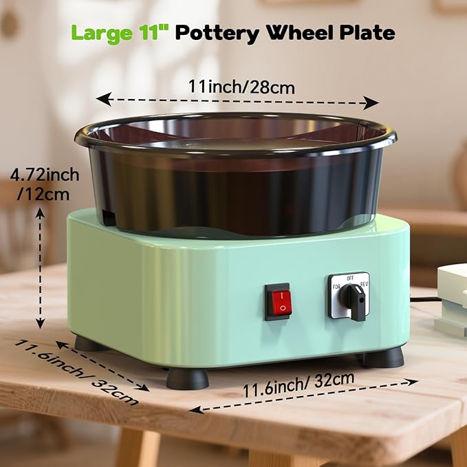 Alldeer 11-inch Pottery Wheel, 350W Electric Ceramic Forming Machine with Detachable Basin, 0-300RPM Foot Pedal Control, 19PCS Complete Clay Tool Kit for Professional Potters and Adult Crafters