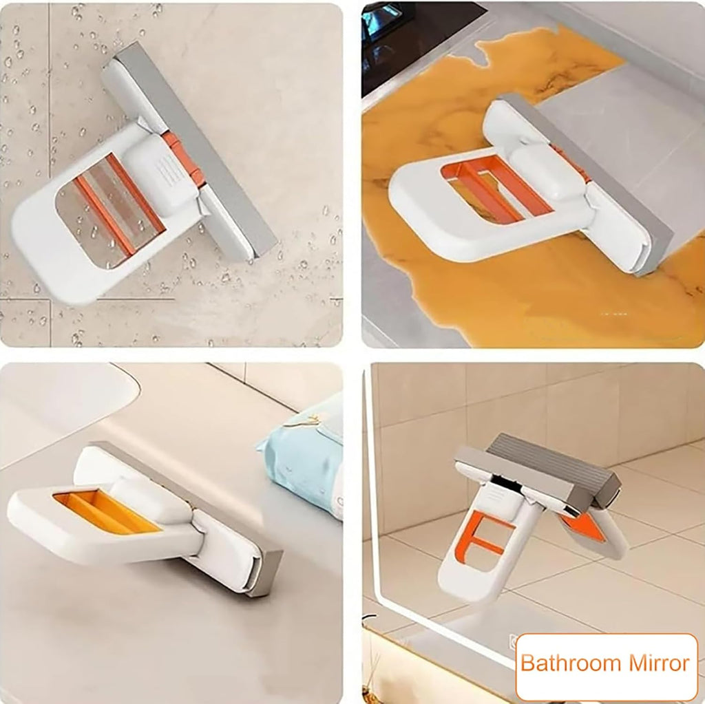Mini Foldable Desktop Mop, Sponge Mop Wet and Dry Use Cleaning System, Self-Squeeze Small Mop for Bathroom Kitchen Desktop Glass Living Room Car (Orange+Black, 2pcs)
