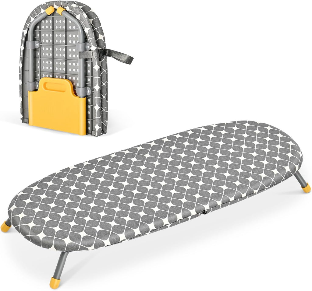 APEXCHASER Foldable Ironing Board, Tabletop Small Board with Heat Resistant Covers, Portable Folding Mini Non-Slip Feet for Home, Laundry Rooms, Dorms, Travel Use, Yellow