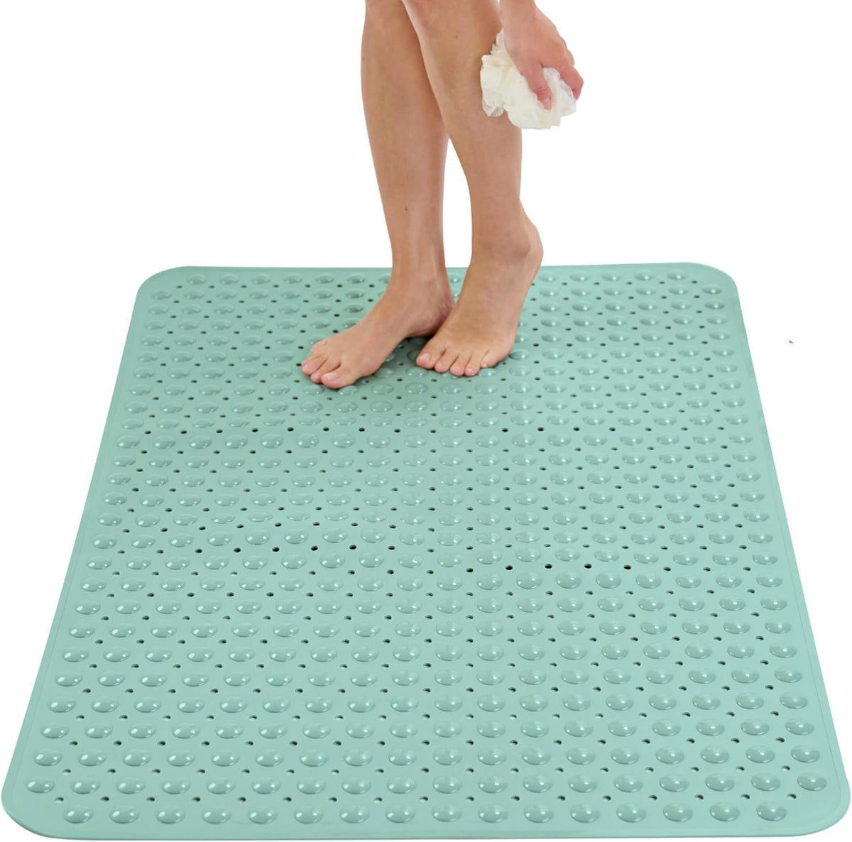 ENKOSI Extra Large Shower Mat Non Slip - 47 x 32 inch - XL Bathroom Shower Mat - Large Shower Matts for Shower Stall Floors - Secure Suction Cups and Drain Holes (47x32 Aqua Green)