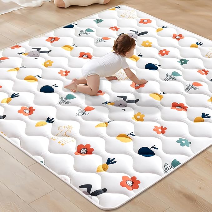 Odorless Premium Foam Baby Play Mat 36" x 36", Soft Microfiber Fabric Crawling Mat for Floor- Comfortable and Hypoallergenic, Non-Slip Cushioned Floor Playpen mat for Infants,Babies,Toddlers